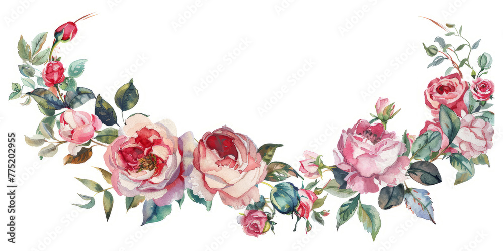 watercolor wreath of roses and peonies,
