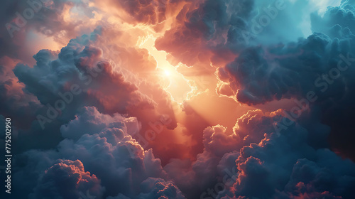 A sunbeam breaking through storm clouds