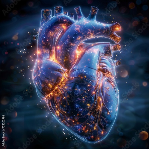 A human heart glows with ethereal lights, radiating a sense of vitality and energy.