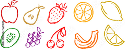 Fruit Icons Chalk Crayon Drawing