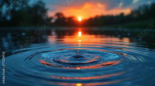 Sunset reflected in water with ripples