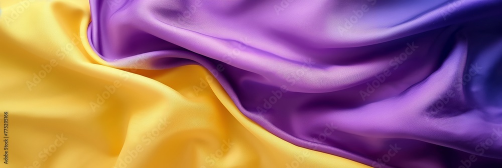 Obraz premium Elegant waves of satin fabric in yellow and purple, representing luxury and theatrical drama