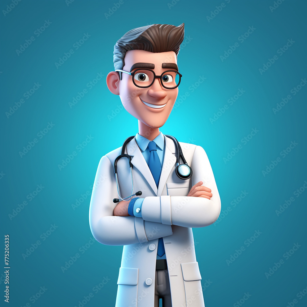 Human doctor cartoon character with stethoscope, looking at camera сreated with Generative Ai Human doctor cartoon character with stethoscope, looking at camera сreated with Generative Ai