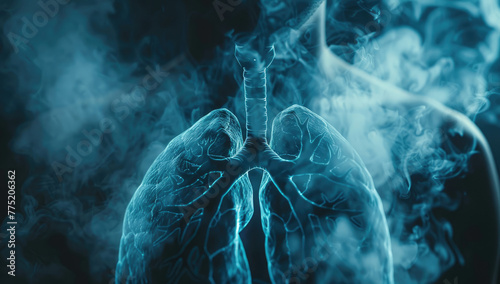 A closeup of the lungs in the human body, showing signs of glossiness and changes in planar texture due to smoking