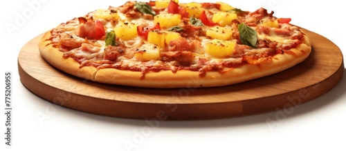 pizza Hawaiian with pineapple and chicken top view