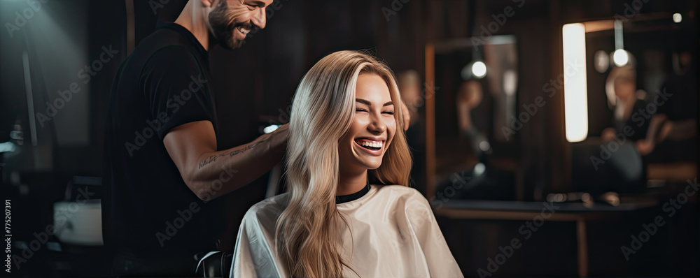 Fototapeta premium Woman getting a haircut at a salon