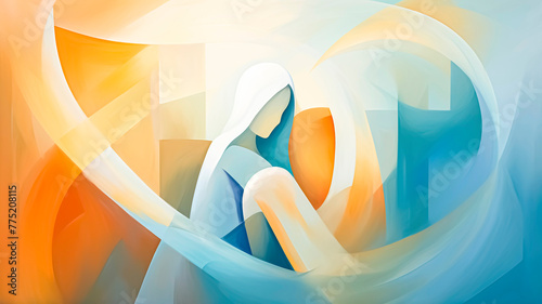 Mary, Mother of Jesus. Abstract Art, Spiritual Art, Divine Motherhood.