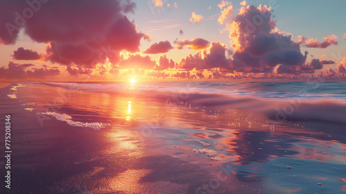A sunset over a tranquil beach - coastal serenity photo