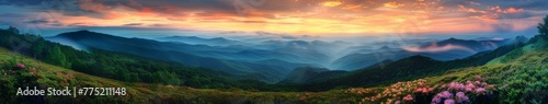 Sunset Over Mountain Range Painting © BrandwayArt