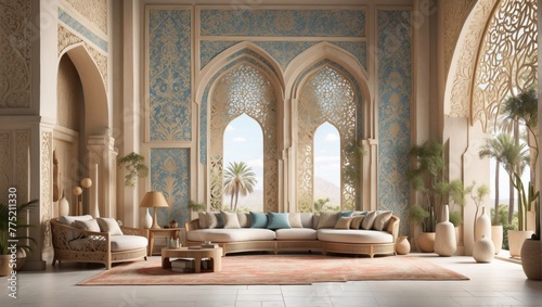 Beauty and culture with a stylistic rendering of an Arab-inspired texture wall  featuring intricate details and a variety of render types to suit your mood boards aesthetic.