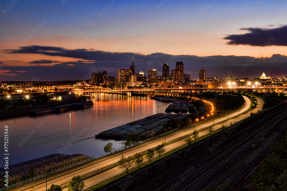 St. Paul Skyline and Riverboat at Dusk