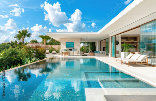 Modern and luxurious swimming pool villa with garden 