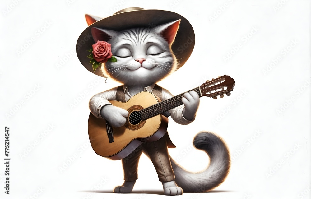 A romantic cat playing the guitar