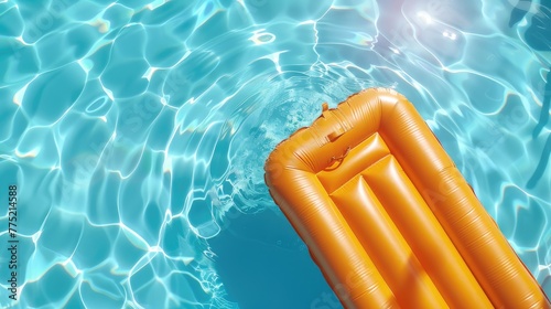 top view of an inflatable mattress inflating in a sunlit pool. Invite viewers to embrace summer fun and relaxation with this vibrant outdoor scene © pvl0707