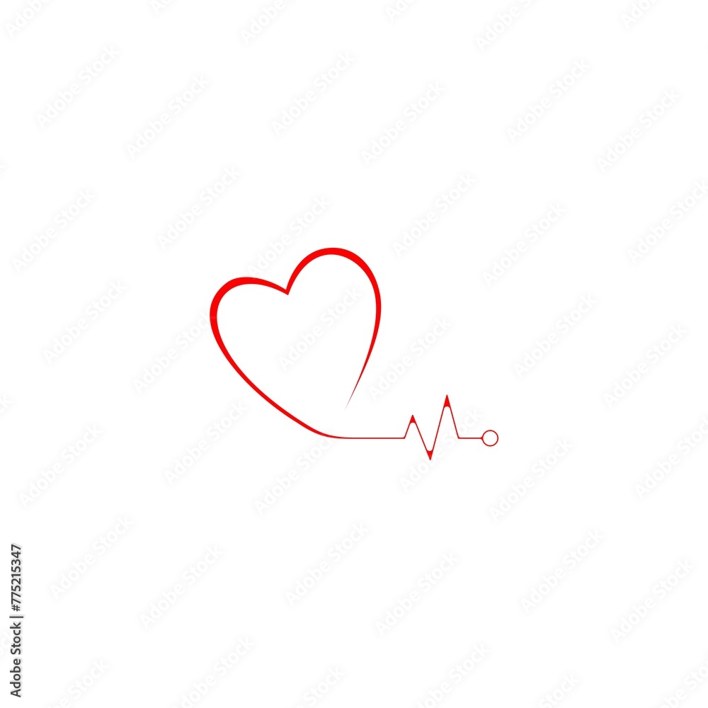 Red heart pulse one line icon isolated on white background