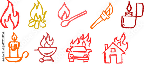 Fire Related Icons Chalk Crayon Drawing