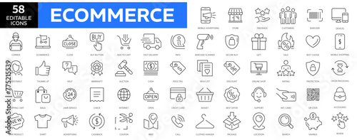 E-commerce, online shopping and delivery elements - minimal thin line web icon set. Outline icons collection. Simple vector illustration. editabale stroke icons. photo
