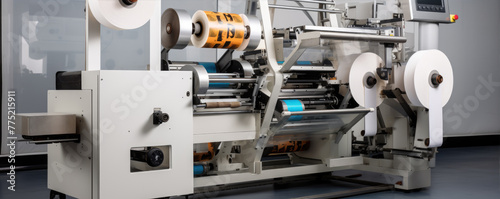Industrial printing press machine at work