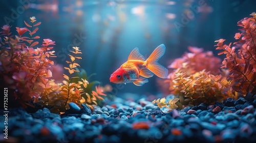 A digital aquarium with artificial fish, solid color background, 4k, ultra hd © Gefo