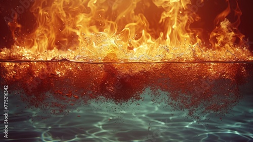 A fire burning underwater, solid color background, 4k, ultra hd photo