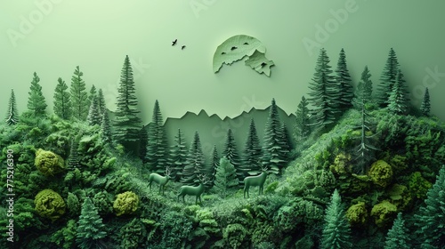A forest where trees grow in the shape of animals, solid color background, 4k, ultra hd