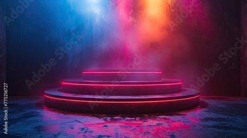 A podium with flash effect for cameras and cameras, solid color background, 4k, ultra hd photo