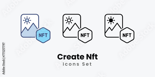 Create Nft Icons set thin line and glyph vector icon illustration