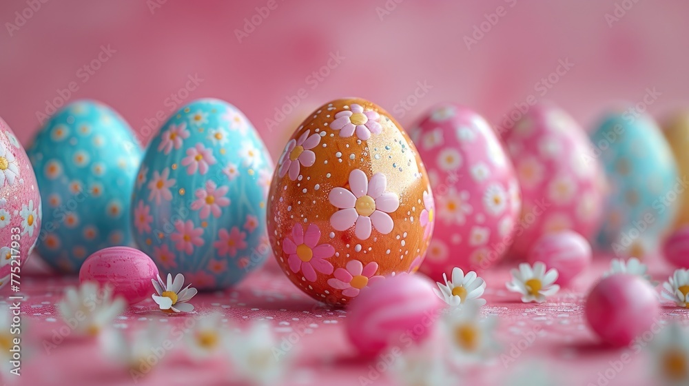 Colorful Easter eggs decorated with unique patterns, solid color background, 4k, ultra hd