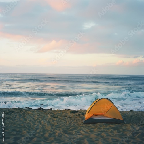 Beach camping, waves lullaby, sands embrace