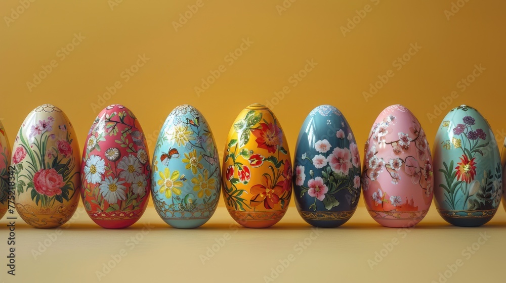 Easter eggs with images of fairy tale characters, solid color background, 4k, ultra hd