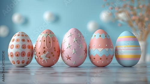 Easter eggs with nautical motifs, solid color background, 4k, ultra hd