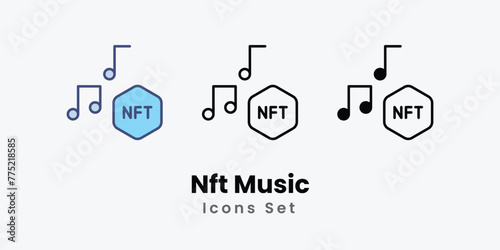 Nft Music Icons set thin line and glyph vector icon illustration