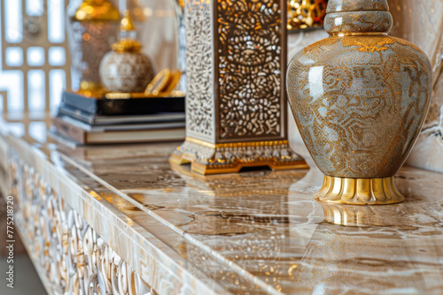 Arabic ceramic vase decorationle table in living room.
 photo