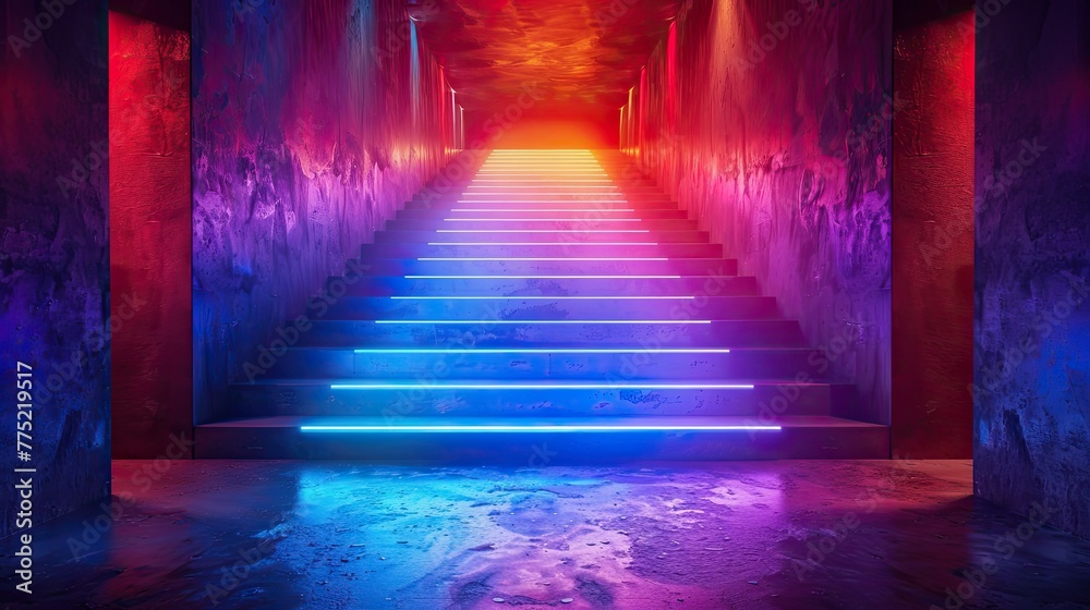Rainbow lighted catwalk for children's toys, solid color background, 4k, ultra hd - obrazy, fototapety, plakaty 