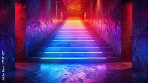 Rainbow lighted catwalk for children's toys, solid color background, 4k, ultra hd © Gefo