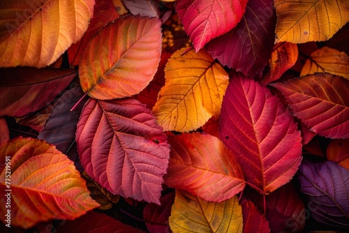 Detailed View of Multicolored Autumn Leaves
