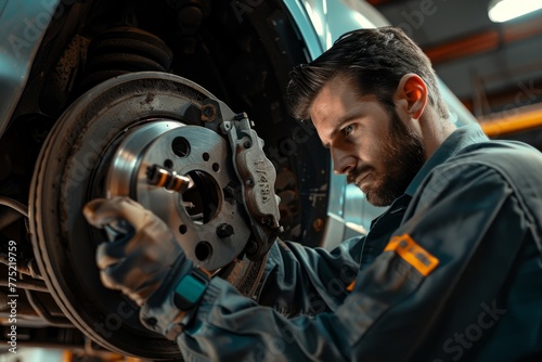 Mechanic Repairing Vehicle Brake System