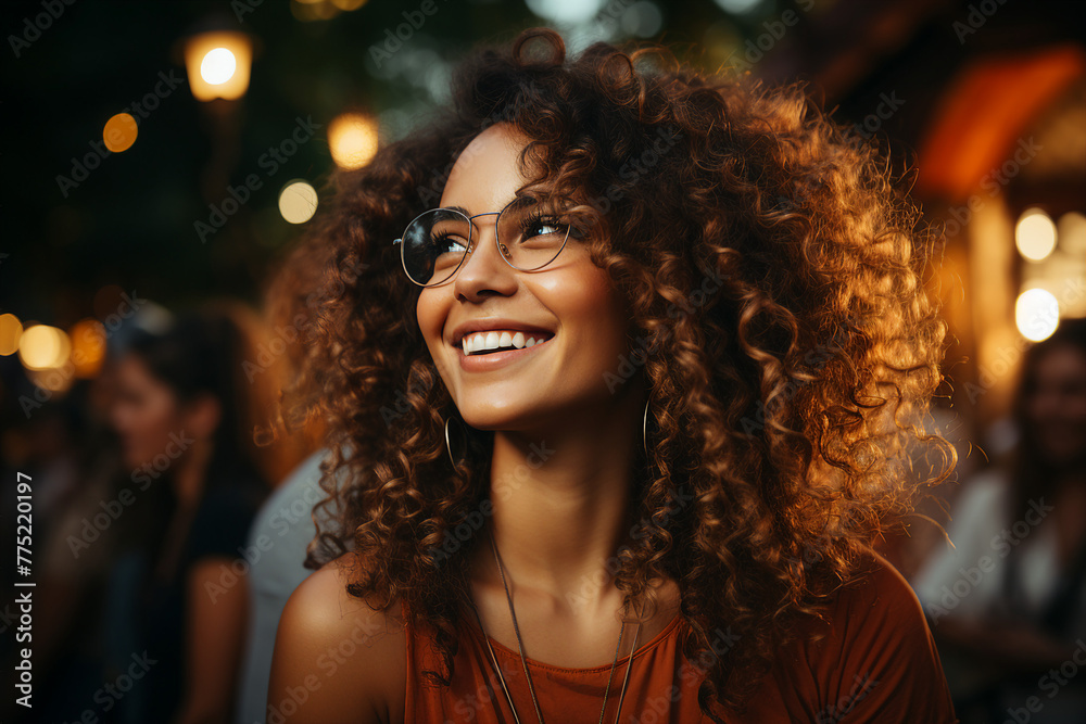 Generative AI portrait of a cheerful cute woman at a fair or festival celebrate holiday Generative AI portrait of a cheerful cute woman at a fair or festival celebrate holiday