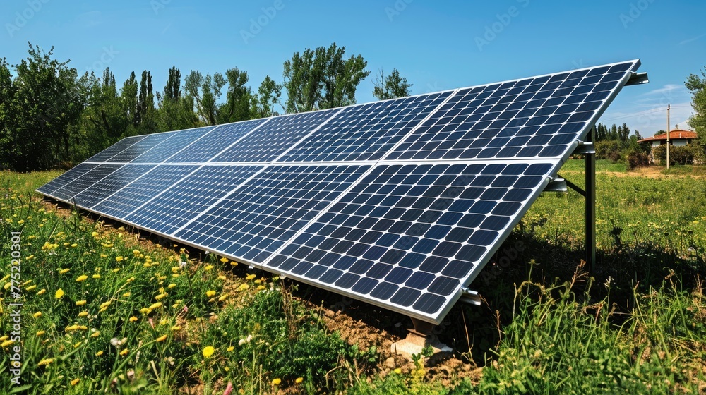 Solar panel in a green field, solid color background, 4k, ultra hd Solar panel in a green field, solid color background, 4k, ultra hd