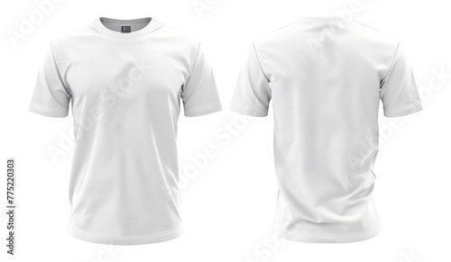 Front and back views of a white men's classic t-shirt, versatile fashion staple isolated on transparent background