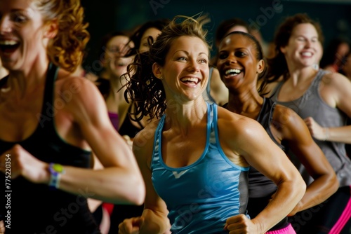 Active Woman Focused in Group Fitness Session