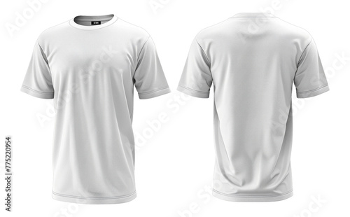 Front and back views of a white men's classic t-shirt, versatile fashion staple isolated on transparent background