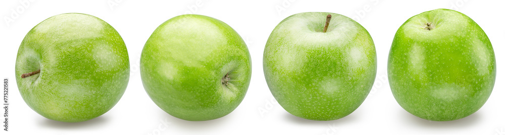 Set of perfect green apples on white background. File contains clipping paths. Set of perfect green apples on white background. File contains clipping paths.