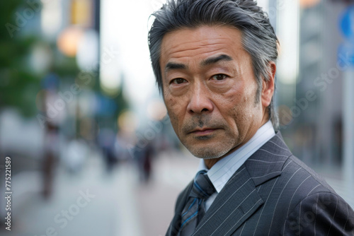 Portrait of a senior Japanese businessman in a city street 
