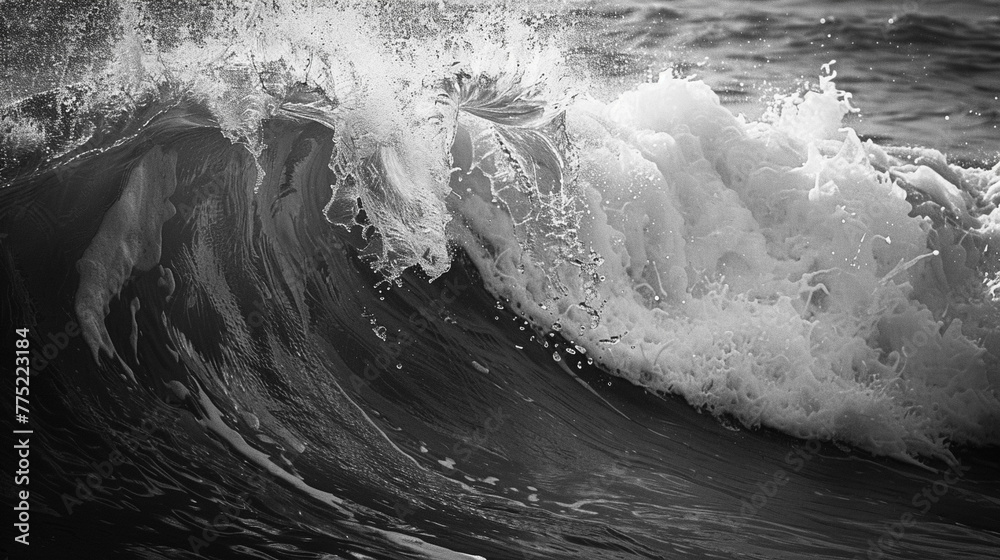 Dramatic Monochrome, Close-Up of Majestic Ocean Waves