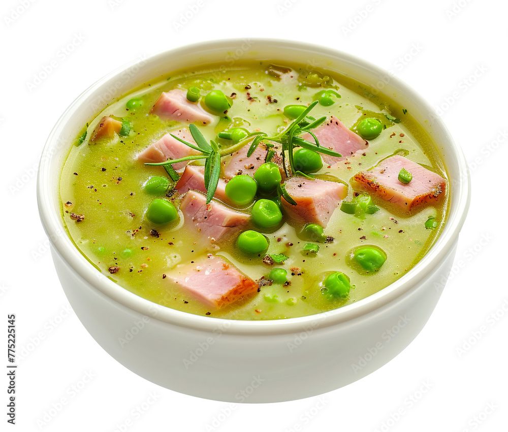Ham and green pea soup on transparent background Ham and green pea soup on transparent background