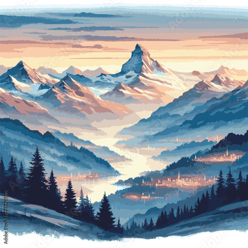 Switzerland skyline with watercolor on painting vector style 
