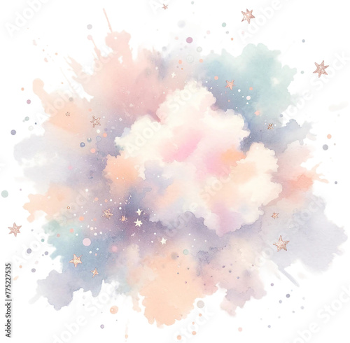 Pastel Watercolor Nebula Splash with Star Elements Watercolor Clipart Isolated
