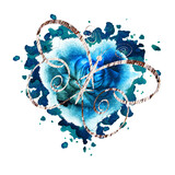 Colorful Valentine's day heart with blue rose and butterfly solated .