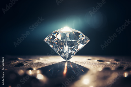 Diamond crystal illuminated by soft, diffused lighting against a dark background. Generative AI photo